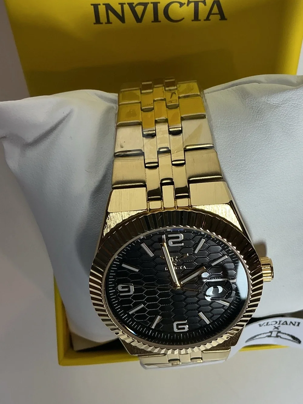 Invicta Gold Tone Watch with Black Textured Dial